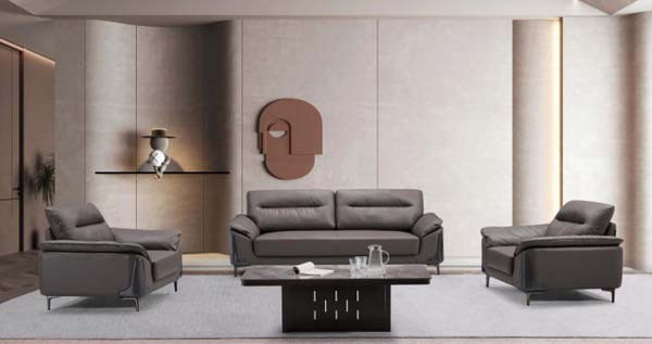 Dark Grey PU Leather 3+1+1 Office Reception Seating Set with Central Pedestal Coffee Table