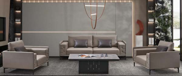 Taupe Leather Executive Office Reception Sofa Set with Matching Coffee Table