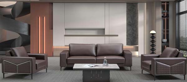 Dark Brown Leather Commercial Office Reception Lounge Set with Coffee Table