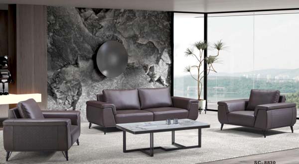 Dark Brown Leather-Look Office Reception Lounge Set with Rectangular Coffee Table