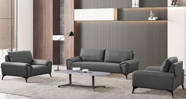 Dark Gray Faux Leather 1+1+3 Office Reception Seating Set with Coffee Table