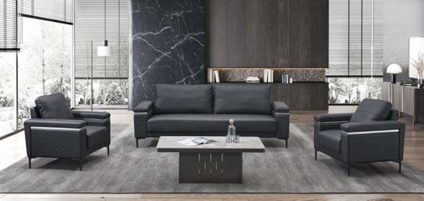 4-Piece Modern Black Diamond-Quilted Office Reception Lounge Set with Sintered Stone Coffee Table