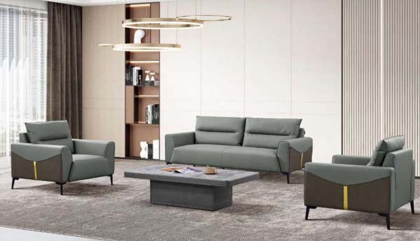 Two-Tone Upholstered 1+1+3 Conversation Sofa Set with Block-Base Stone-Top Coffee Table