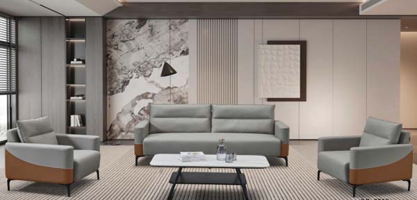 Modern Two-Tone 3+1+1 Office Reception Seating Set with Two-Tier Coffee Table