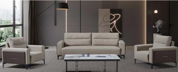 Modern 3+1+1 Upholstered Reception Lounge Seating Set with Marble-Top Coffee Table