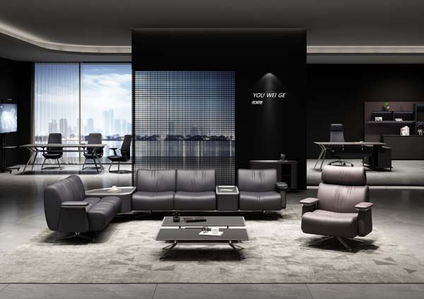 Modular Dark Leather Executive Office Lounge Seating Set