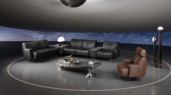 Modular Curved Leather Sectional Lounge Set with Matching Recliner and Coffee Tables