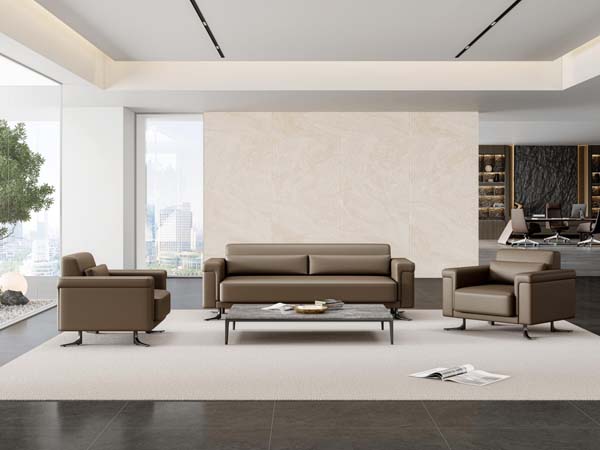 Taupe Leather Commercial Office Reception Sofa Set (3+1+1) with Matching Coffee Table