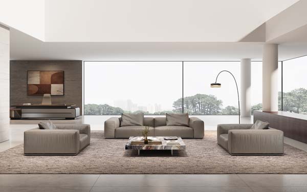 Contemporary Low-Profile 3-Piece Living Room Sofa Set (3-Seat Sofa + 2 Armchairs)