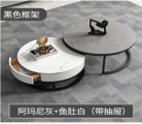 Nesting Round Coffee Table Set with Drawer