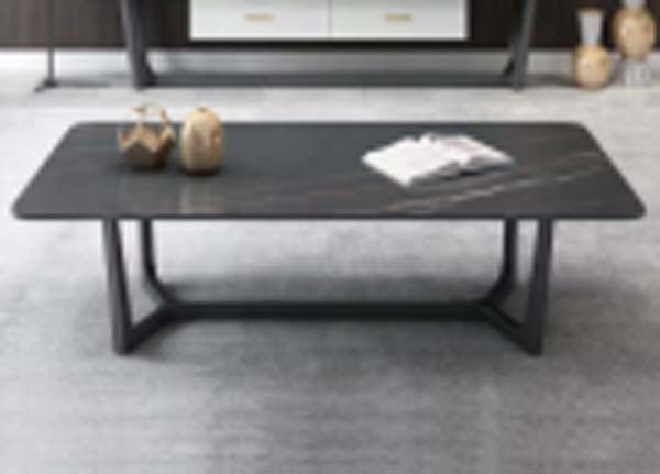 Modern Dark Sintered Stone Rectangular Coffee Table with U-Shaped Black Metal Frame