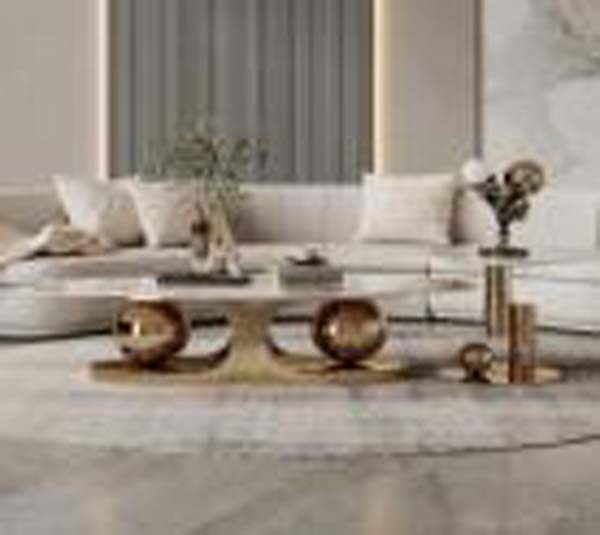 Contemporary Rectangular Coffee Table with Sphere Accent Metal Base