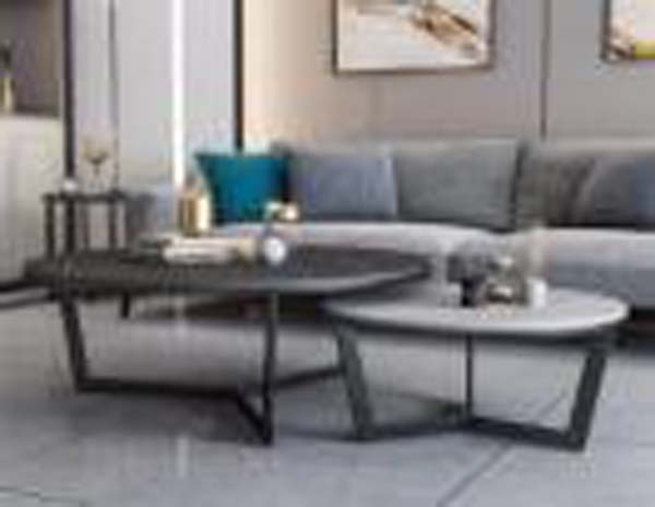 Two-Piece Oval Nesting Coffee Table Set with Black Metal Frame