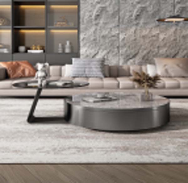 2-Piece Contemporary Nesting Oval Coffee Table Set with Sintered Stone Top and Metal Base