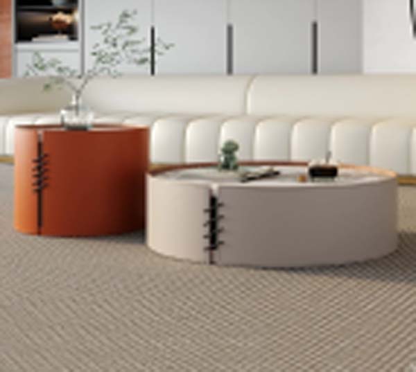 2-Piece Upholstered Round Nesting Drum Coffee Table Set