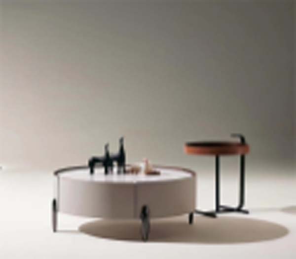 Modern Light-Tone Round Drum Coffee Table with Thin Metal Legs