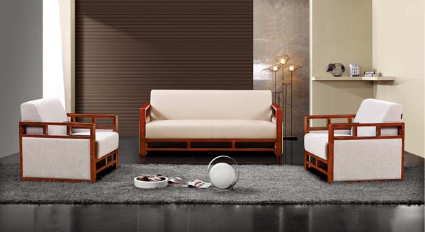 1+1+3 Solid Wood Frame Off-White Fabric 3-Piece Living Room Sofa Set