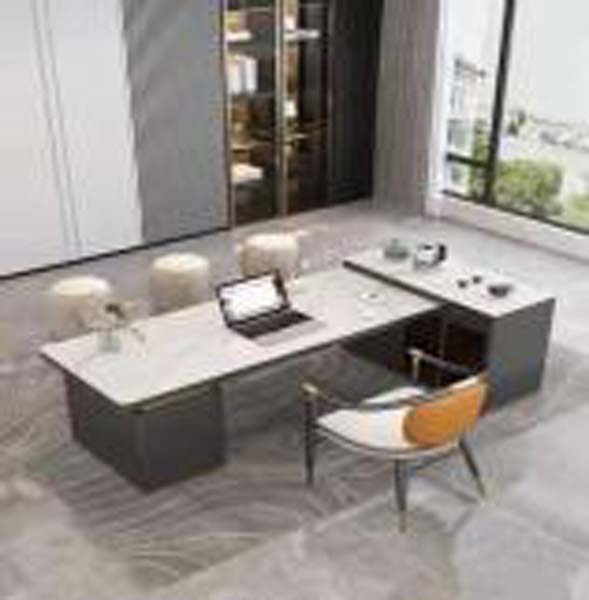 Modern Light-Top Dark-Base L-Shaped Executive Desk
