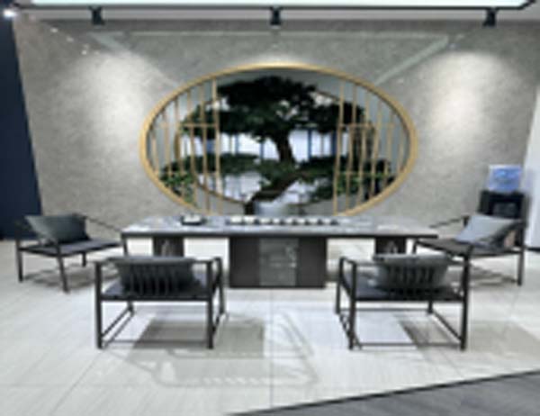 Modern Sintered Stone Reception Tea Desk with Integrated Tea Service and Metal Frame