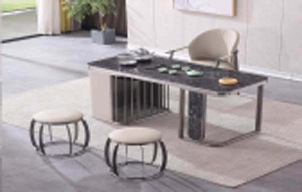 Modern Luxury Dark Stone Top Tea Ceremony Table with Left Side Storage Cabinet