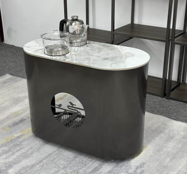 New Chinese Style Movable Marble Top Tea Service Table with Integrated Electric Kettle