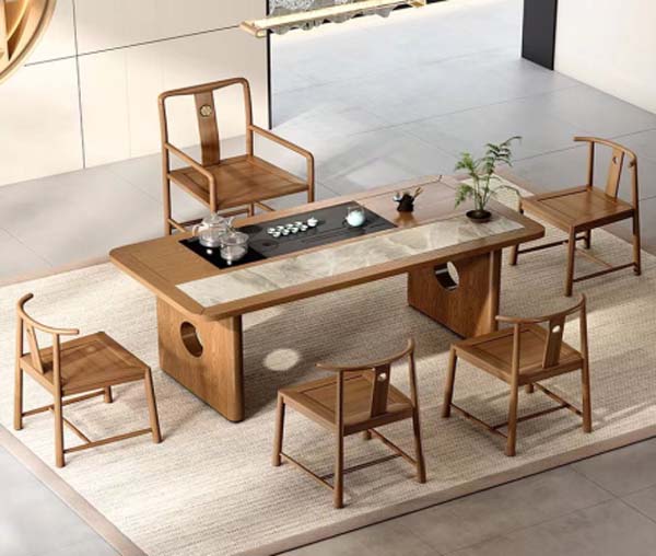 Modern Chinese Solid Wood Integrated Tea Ceremony Table with Sintered Stone Top