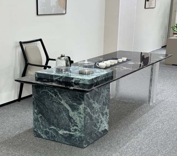 Prada Green Marble Integrated Tea Ceremony Meeting Table with Acrylic Legs