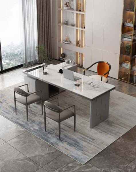 Dual-Pedestal Light Luxury Sintered Stone Executive Desk