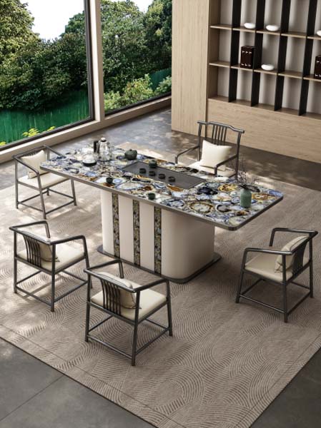 Modern Chinese Luxury Sintered Stone Integrated Tea Ceremony Dining Table