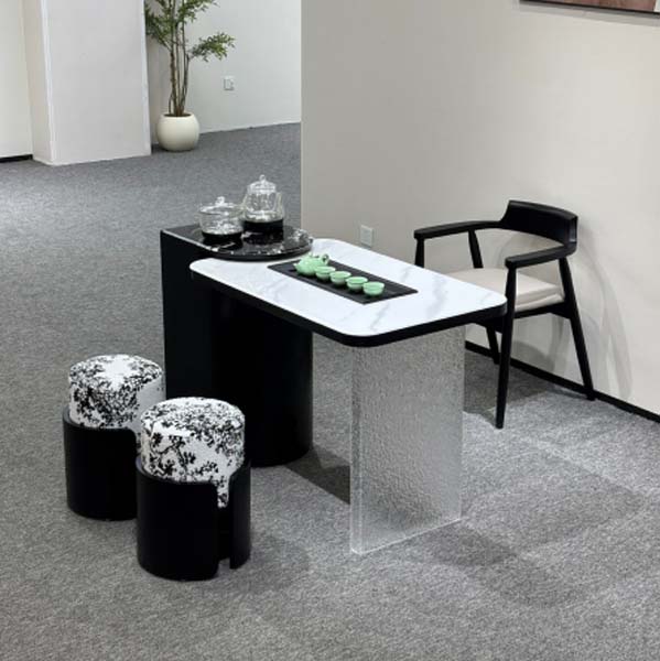 Asymmetrical Two-Tone Sintered Stone Gongfu Tea Table with Integrated Boiling Station