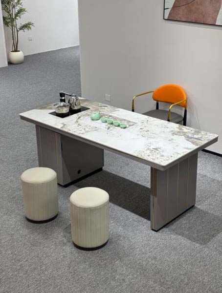 Modern Rectangular Sintered Stone Tea Table with Integrated Electric Tea Brewing Station