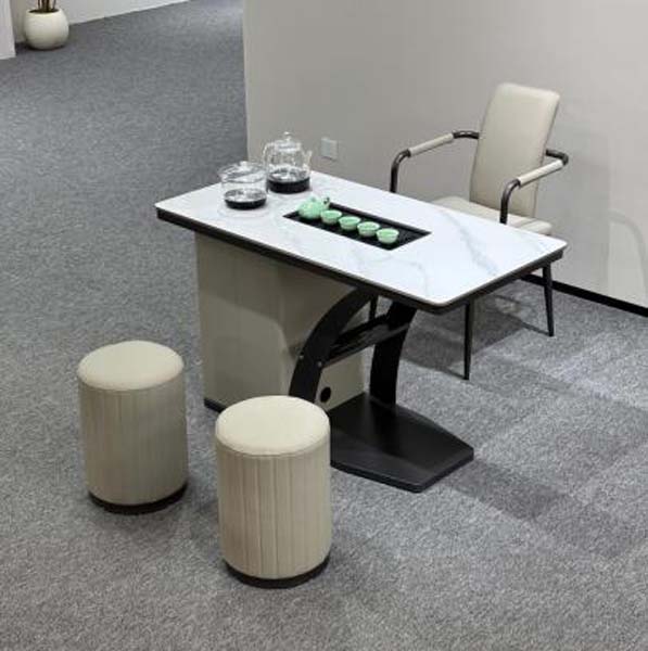 White Marble-Veined Sintered Stone Integrated Kung Fu Tea Service Desk