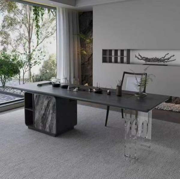Modern Mixed-Material Executive Desk with Left Storage Pedestal
