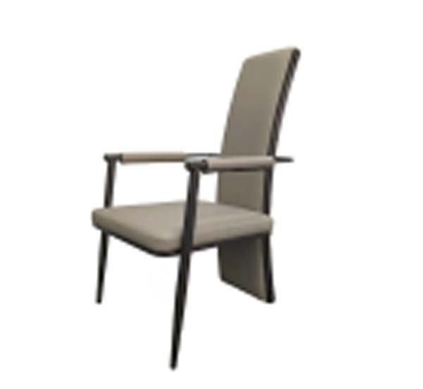 Modern Upholstered Arm Dining Chair with Dark Tapered Metal Frame
