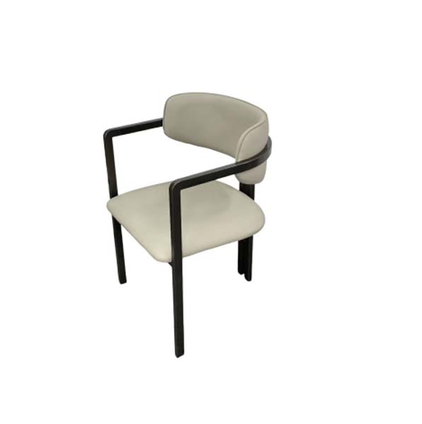 Modern Minimalist Light Beige Upholstered Dining Armchair with Black Frame