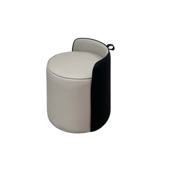 Two-Tone Cylindrical Upholstered Vanity Stool with Low Back and Carry Loop