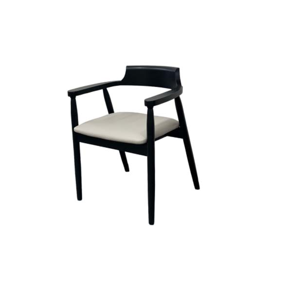 Modern Black Solid Wood Frame Off-White Upholstered Dining Armchair