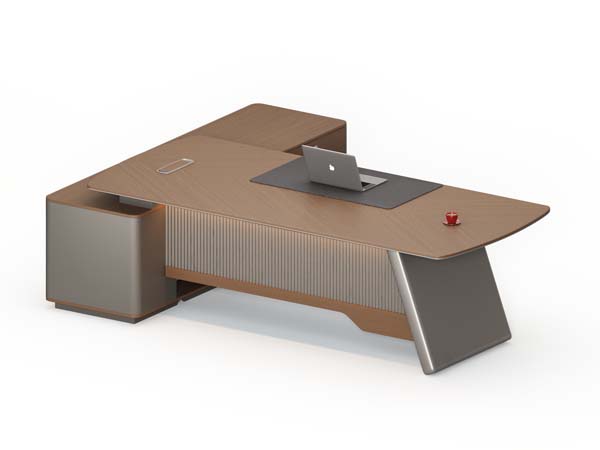 L-Shaped Boat-Edge Executive Desk with Fluted Modesty Panel and Side Storage Pedestal