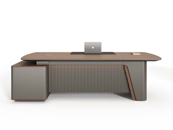 L-Shaped Boat-Top Executive Office Desk with Fixed Left Storage Return and Fluted Modesty Panel