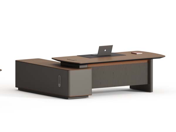 L-Shaped Curved Executive Office Desk with Fluted Modesty Panel and Side Storage Return