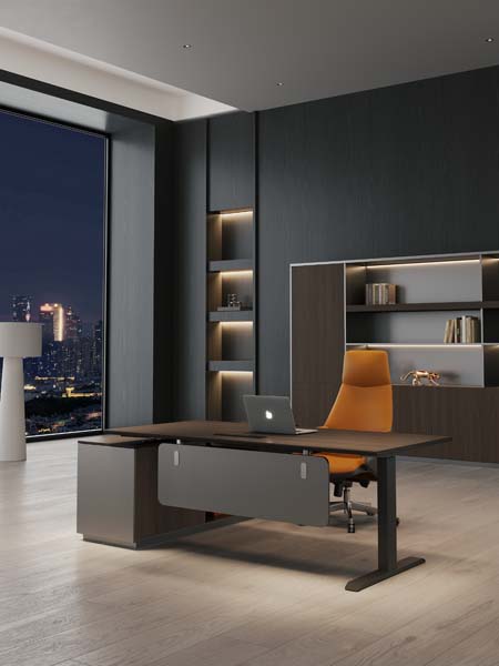 L-Shaped Electric Height-Adjustable Executive Desk with Left Storage Return
