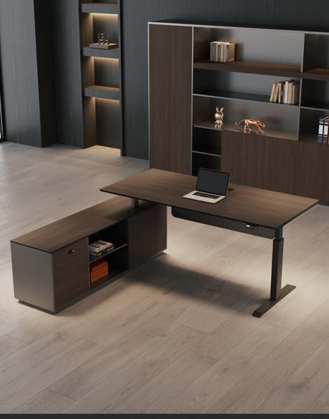 Height-Adjustable Executive Desk with Integrated Side Storage Cabinet