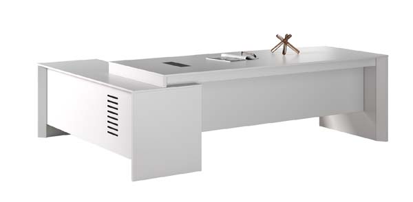 Light Gray L-Shaped Executive Office Desk with Cable Management