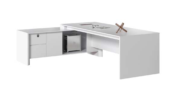 Glossy Two-Tone L-Shaped Executive Office Desk with Left Storage Return and CPU Bay