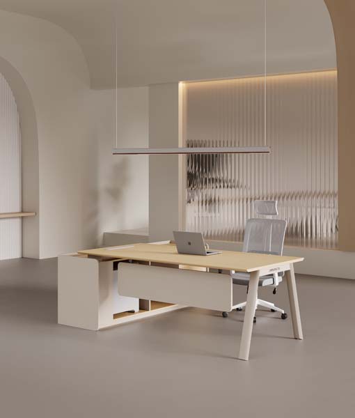 L-Shaped Executive Home Office Desk with Left Storage Return and Modesty Panel