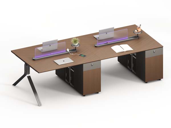 2-Person Side-by-Side Office Workstation Desk with Privacy Dividers and Locking Storage Pedestals