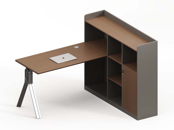L-Shaped Office Desk with Integrated Tall Side Storage Cabinet