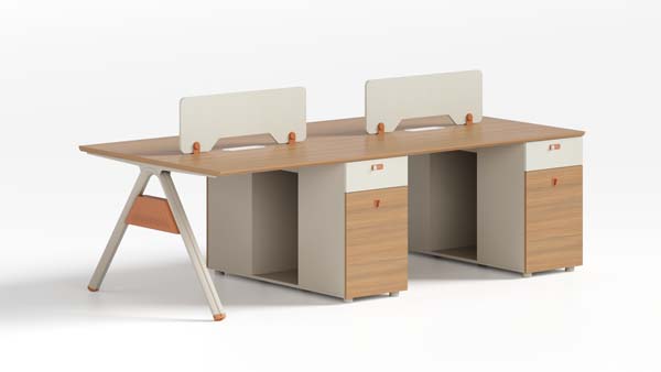 Four-Person Face-to-Face Office Workstation Desk with Dividers and Integrated Storage Pedestals