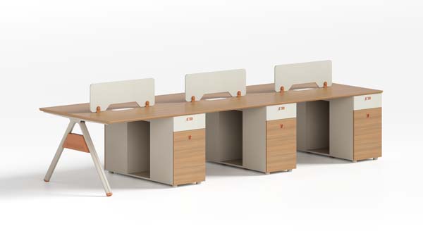 6-Person Linear Back-to-Back Modular Office Workstation Desk with Integrated Storage and Privacy Dividers