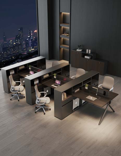 6-Person Face-to-Face Modular Office Cubicle Workstation Cluster with Central Storage Divider